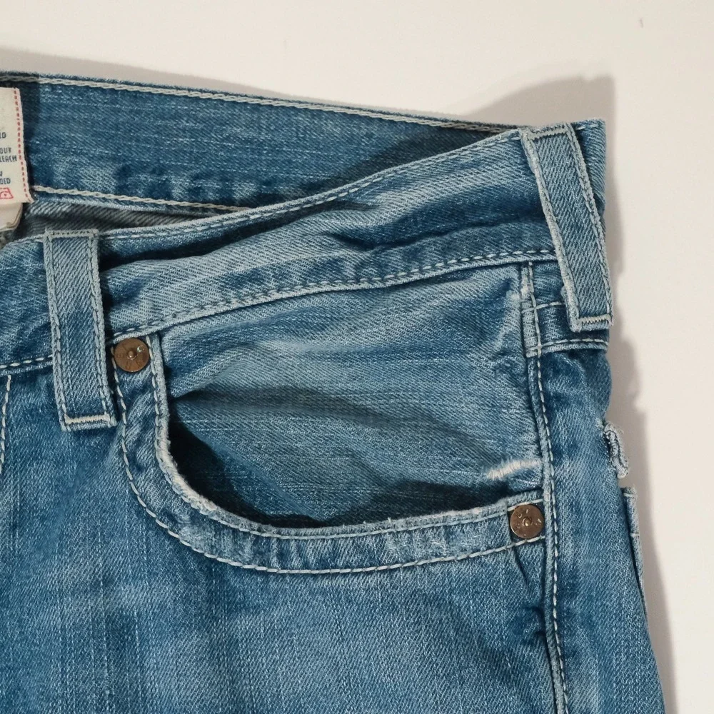 True Religion Jeans Womens 34 x 32 Blue Denim Bootcut Flaws On Pockets